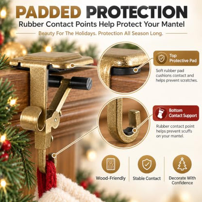 Christmas Stocking & Garland Hanger for Fireplace Mantle Dual Hook Adjustable Support