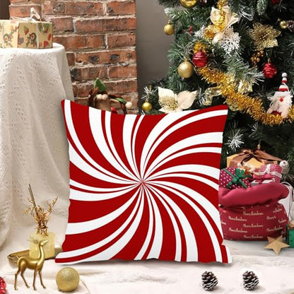 20x20 Inch Christmas Pillow Cover - Red Swirl Candy Cane Double Design