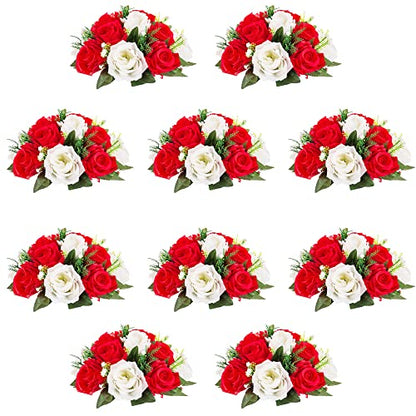 Artificial Rose Balls Set - Red & White for Centerpieces, 10 Pack