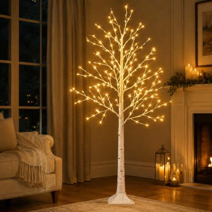 5FT Birch Tree with Lights - Indoor Outdoor Decor with 96 LEDs & Adjustable Branches