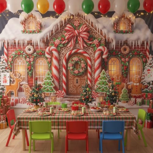Christmas Gingerbread House Backdrop Banner Xmas Party Decor Multi8 10x8ft