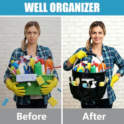 Large Cleaning Caddy with Handle and 6 Pockets, 17L Portable Organizer for Home and Garden