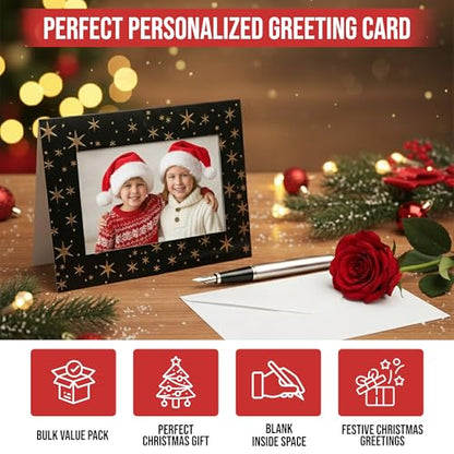 Christmas Photo Frame Cards Black and Gold 16-Pack