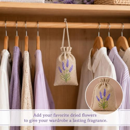 Lavender Sachet Bags Set - 8 Canvas Drawstring Pouches for Fragrance