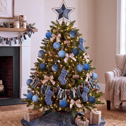 12 Pcs Denim Christmas Ornaments - Blue Jean Holiday Decor