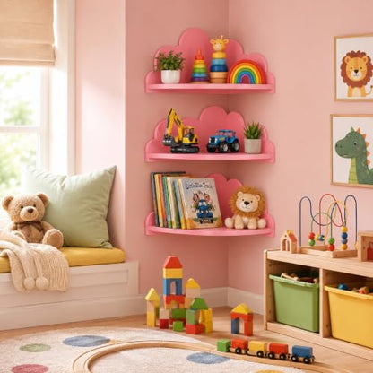 Pink Cloud Corner Floating Shelves Set of 3 Wall Mounted Corner Shelves