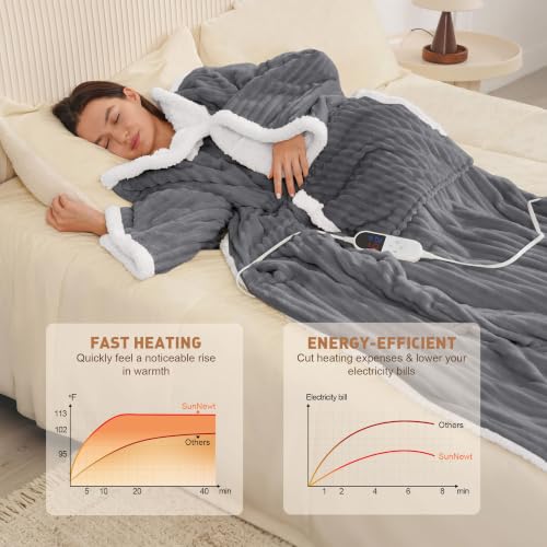 Grey Wearable Heated Blanket with Foot Pocket & Sleeves - Long