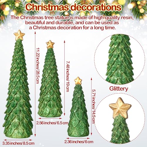 Beeveer 3-Piece Christmas Tree Figurines Set Glitter Resin Table Decor - Green