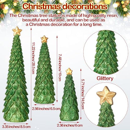 Beeveer 3-Piece Christmas Tree Figurines Set Glitter Resin Table Decor - Green