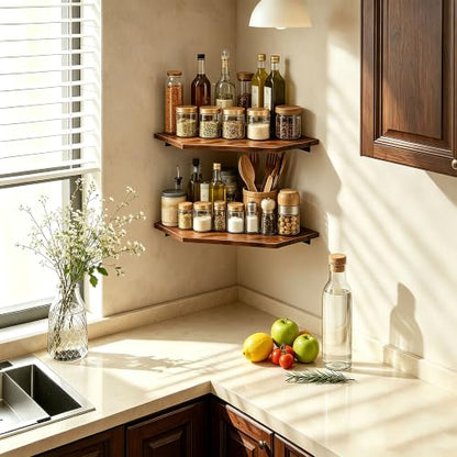 Rustic Corner Wall Shelf - Floating Wooden Storage Organizer for Home