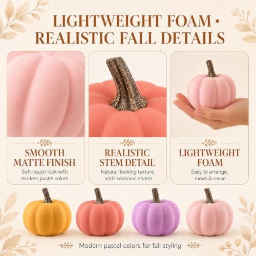 Mini Foam Pumpkins Set - Warm Pastel Fall Decor for Thanksgiving & Halloween - 12 Pieces