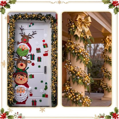 Gold Christmas Ball Garland with LED Lights - 9 ft Holiday Decoration - Variation: Gold