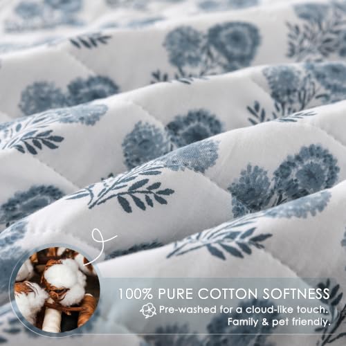 Reversible Cotton King Size Quilt Blue & White Patchwork 106x96