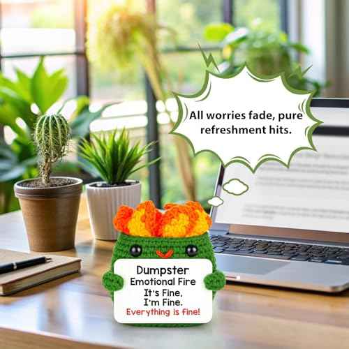 Dumpster Emotional Fire Support Positive Crochet Gifts Birthday Gift for Women Men Coworkers Colleague Stress Relief Knitted Therapy Gift Crochet Animal Cute Stuff Christmas Ornament Office Desk Decor