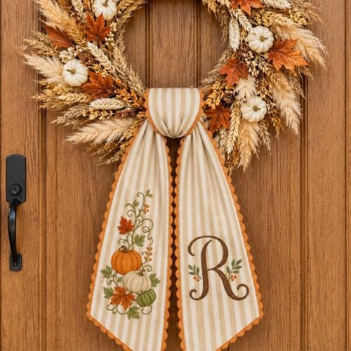 Personalized Pumpkin Wreath Sash Design 3 - Fall Monogram Autumn Decor