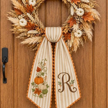 Personalized Pumpkin Wreath Sash Design 3 - Fall Monogram Autumn Decor