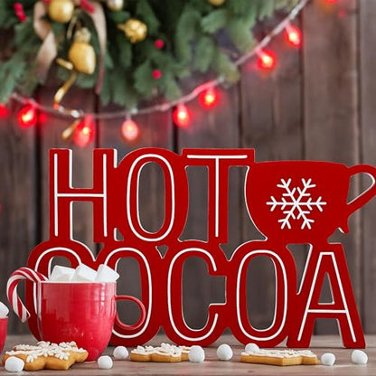 Christmas Wooden Sign - Hot Cocoa Tabletop Decor with Snowflake - Red & Cocoa Variation