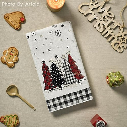 Black and White Christmas Kitchen Towels Set of 3 18x26 Inches - Seasonal Decor