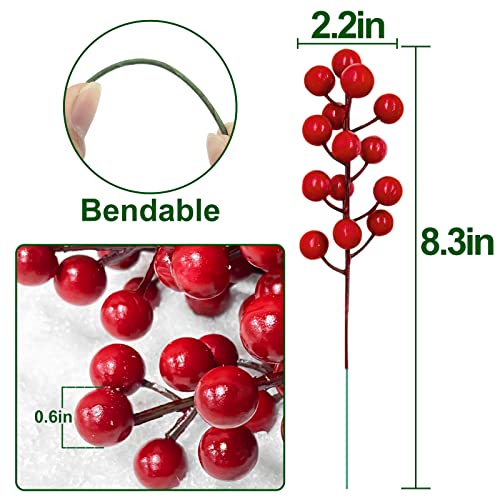 Grandeal 25 Pack Red Berry Stems Waterproof Holiday Decor for Christmas Tree Wreath Wreaths & Garlands - Standard