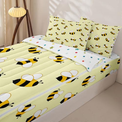 Castle Fairy Baby Twin Bedding Set with Honey Bee Comforter and Zipper Fitted Sheet - Yellow, Kids Bed in a Bag