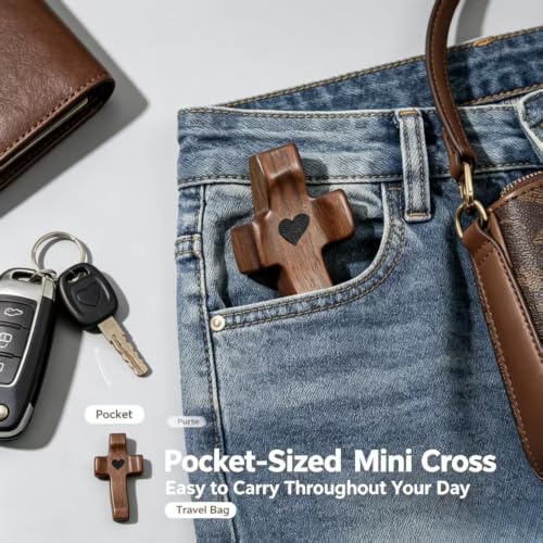 Pocket Wooden Cross for Prayer and Reflection - Handheld Christian Religious Decor (Variation of THIS listing)