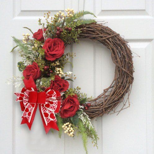 SIMISI Ribbon Burlap Wired Valentine Bow - Red Heart Print for Wreaths & Wedding Decor (9.5 x 13 Inch)