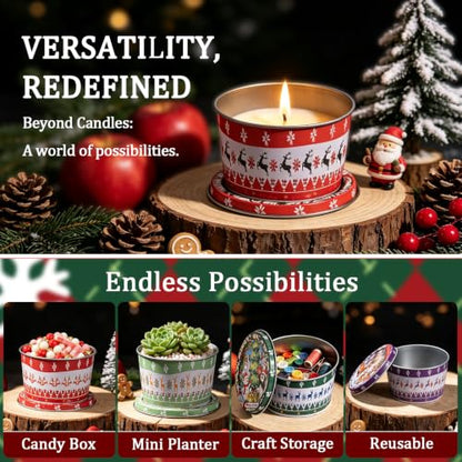 8 Pack Christmas Candle Jars - Empty Tin Gift Boxes for Candle Making & Gifts