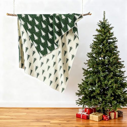 Green Christmas Tree Chenille Throw Blanket 50x60 - Reversible Holiday Decor