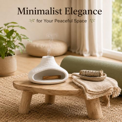 Ceramic Palo Santo Burner with Ash Catcher - Small Tabletop Chiminea for Incense & Smudging