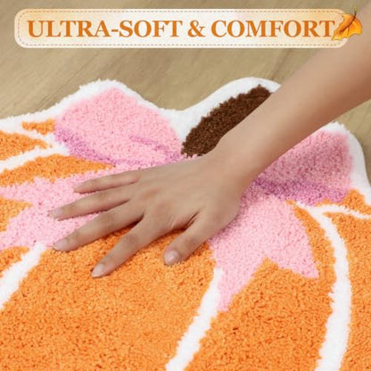 Fall Pumpkin Bath Rug with Pink Bow - Non Slip 23 Inch Bathroom Mat
