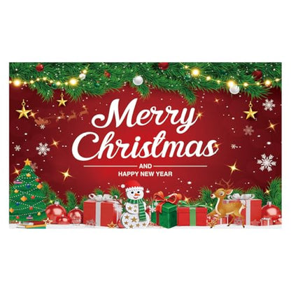 Large Christmas Backdrop Banner for Holiday Party Decoration - Red, Green and White Fabric, 5.91x6.3ft