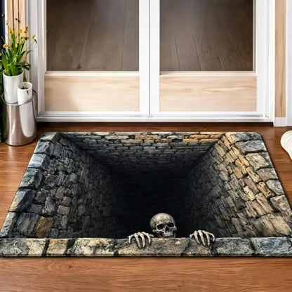 3D Halloween Floor Rug 31x47 in Optical Illusion Collapsing Pit Decor