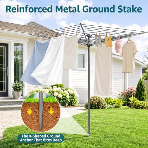 Outdoor Clothes Drying Rack 131ft Umbrella Style with 360° Rotatable Top Gray