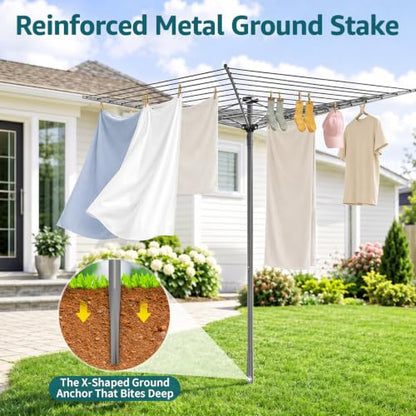 Outdoor Clothes Drying Rack 131ft Umbrella Style with 360° Rotatable Top Gray