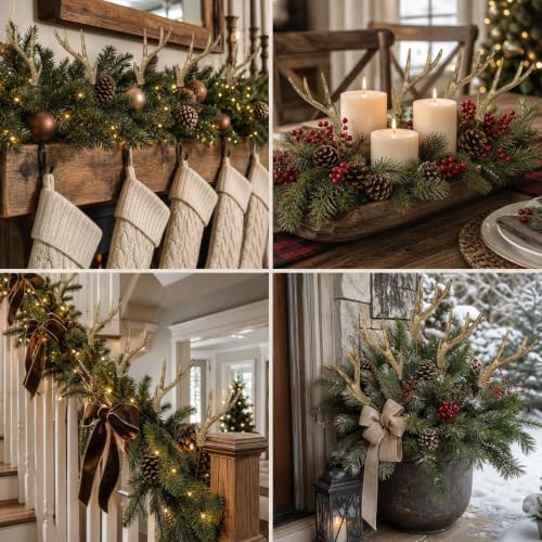 Reindeer Christmas Decor Set - Resin Antler Tree Picks, 12 Pieces