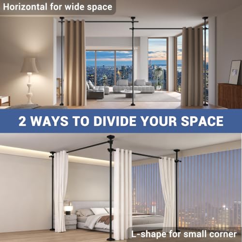 Black Room Divider Tension Curtain Rod 28-140 Inch No Drilling Adjustable Privacy Screen