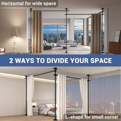 Black Room Divider Tension Curtain Rod 28-140 Inch No Drilling Adjustable Privacy Screen