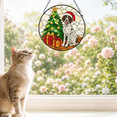 GSP Dog Stained Glass Suncatcher Garden Hanging Decor - Christmas GSP Dog Variation