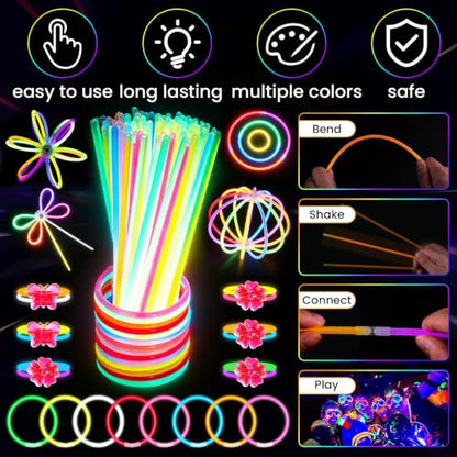 370 PCS Glow in the Dark Party Supplies Set with LED Glasses & Accessories - Pack of 1