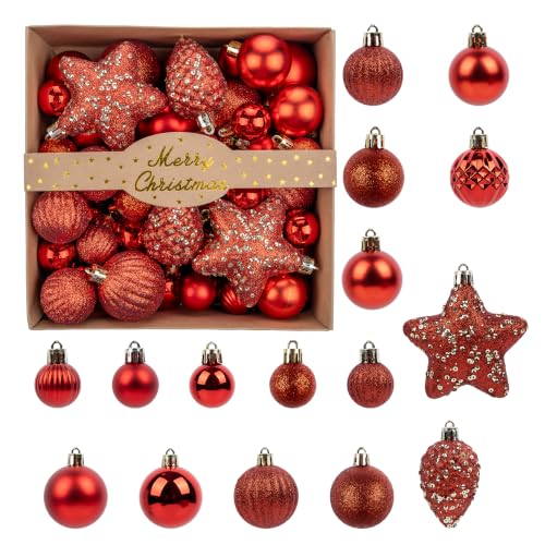 Small Red Christmas Ball Ornament Set - 50PCS Holiday Decorations
