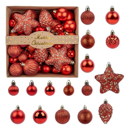 Small Red Christmas Ball Ornament Set - 50PCS Holiday Decorations