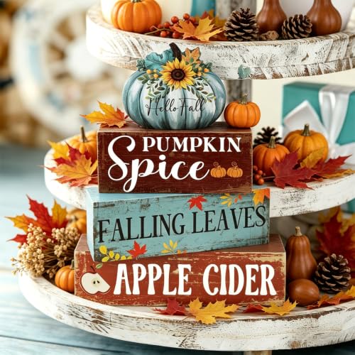 Blue Pumpkin Thanksgiving Wooden Block Signs Set - Farmhouse Fall Decor - Variation of THIS listing