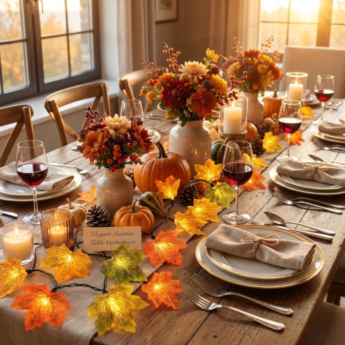 Fall Maple Leaf String Lights 35 LED 13.6 FT Connectable Indoor Decor