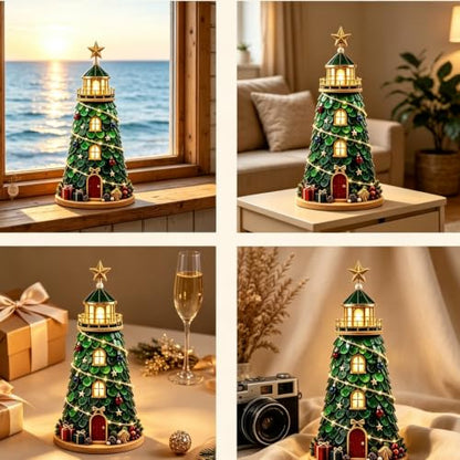 Lighted Christmas Lighthouse DIY Craft Kit Coastal Sea Glass Style