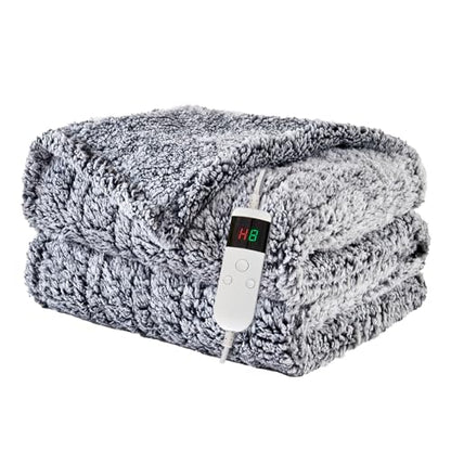 Light Gray Twin Heated Blanket 62x84 with Auto-Off & 10 Heating Levels