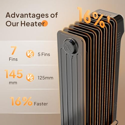 ROVSUN WiFi-Controlled Oil Filled Radiator Heater - 1500W, Black