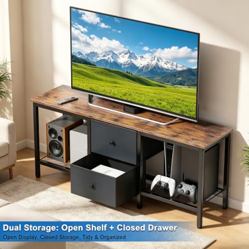 Rustic Brown TV Stand with Storage Drawers and Shelves - Fits 55 Inch TVs