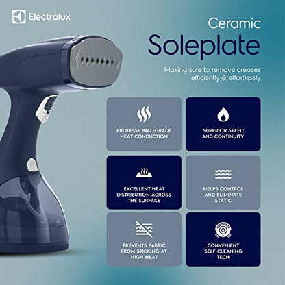 Electrolux Steamer for Clothes, LX15003 Portable Handheld Fabric and Garment Steamer Iron Press Wrinkle Remover with Lint Remover & Fabric Brush – Black