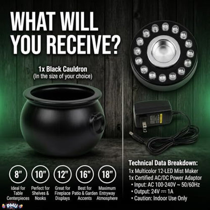Halloween Cauldron Set with Multicolor Fogger - 18 Inch Black Decor