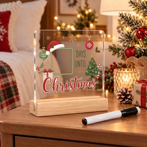 Christmas Countdown Desktop Decorations - Holiday Sign with Marker - 4x4 Inch - Christmas